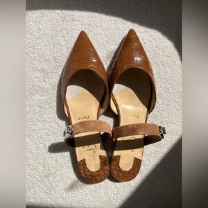 Christian Louboutin CHOC LOCK Croc Embossed Leather Flat Mule Sandals Sh…
